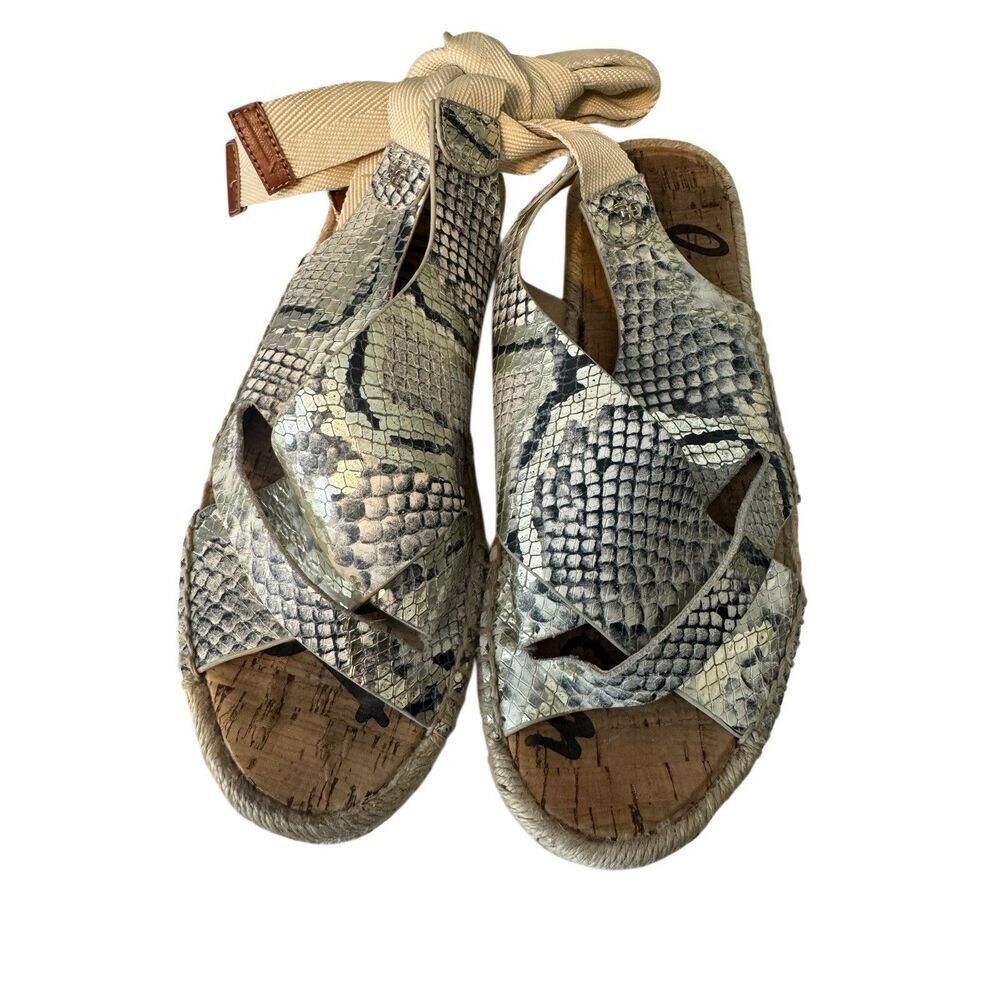 Sam Edelmans Snakeโpattern sandals Tie Up Leg Grey Alisha Tie Sling Back